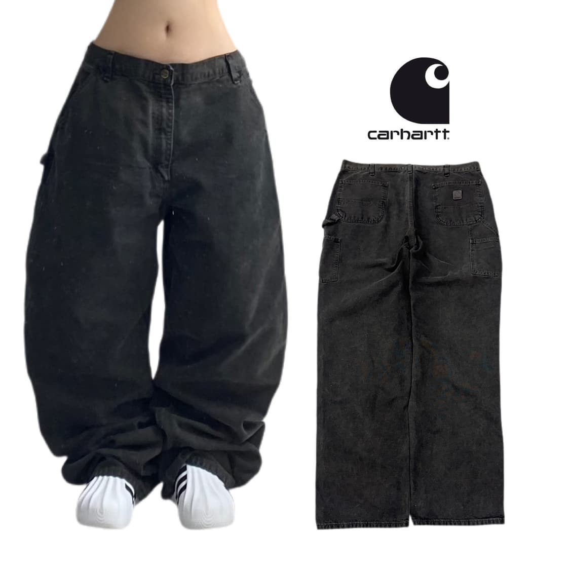 칼하트 OG 가죽패치 카펜터 덕캔버스 와이드 워크팬츠 상품이미지1