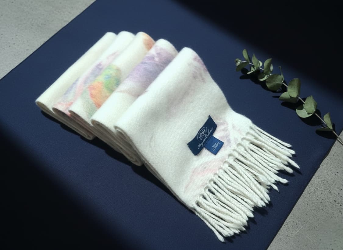 GOBI 몽골리안 캐시미어 파스텔톤 Leaf패턴 머플러 상품이미지3