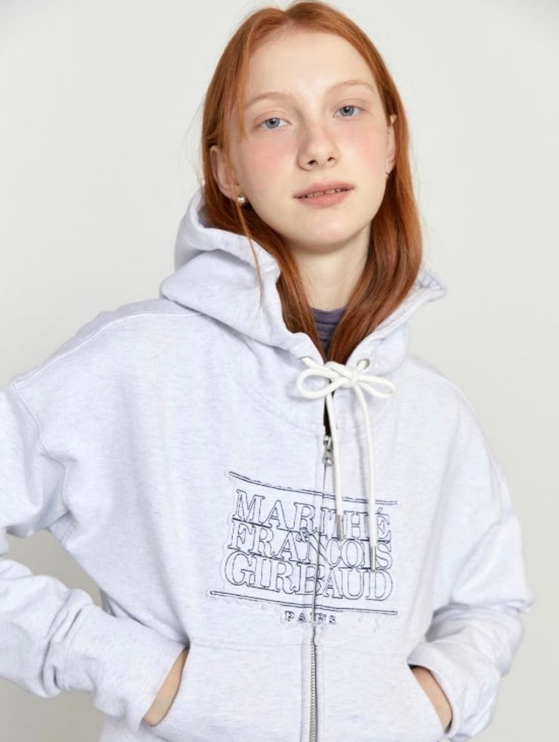 마리떼 크롭 후드집업 라이트그레이 S 상품이미지2