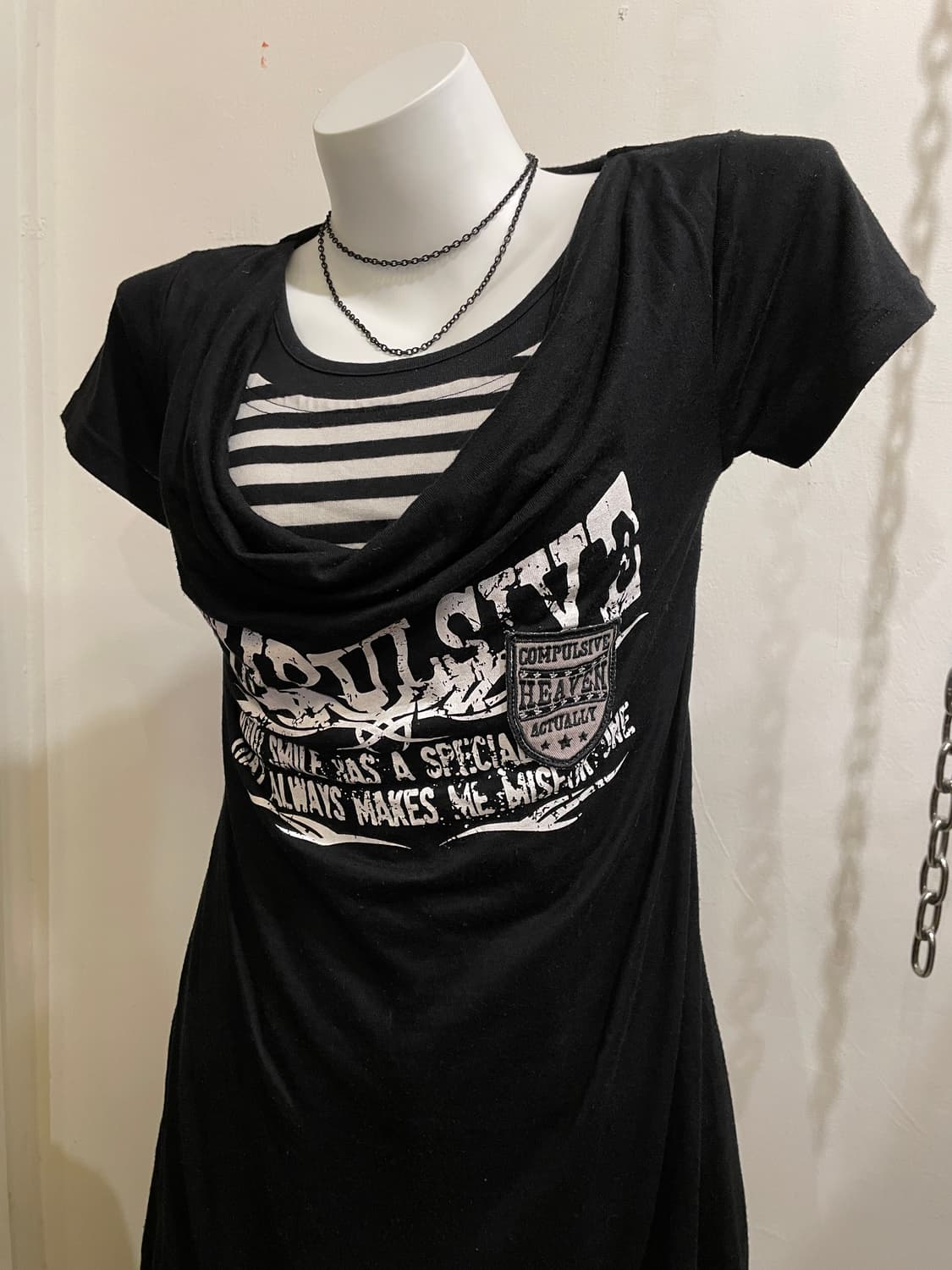 스트라이프 패턴 레이어드 프린팅 반팔 원피스 펑크 상품이미지8