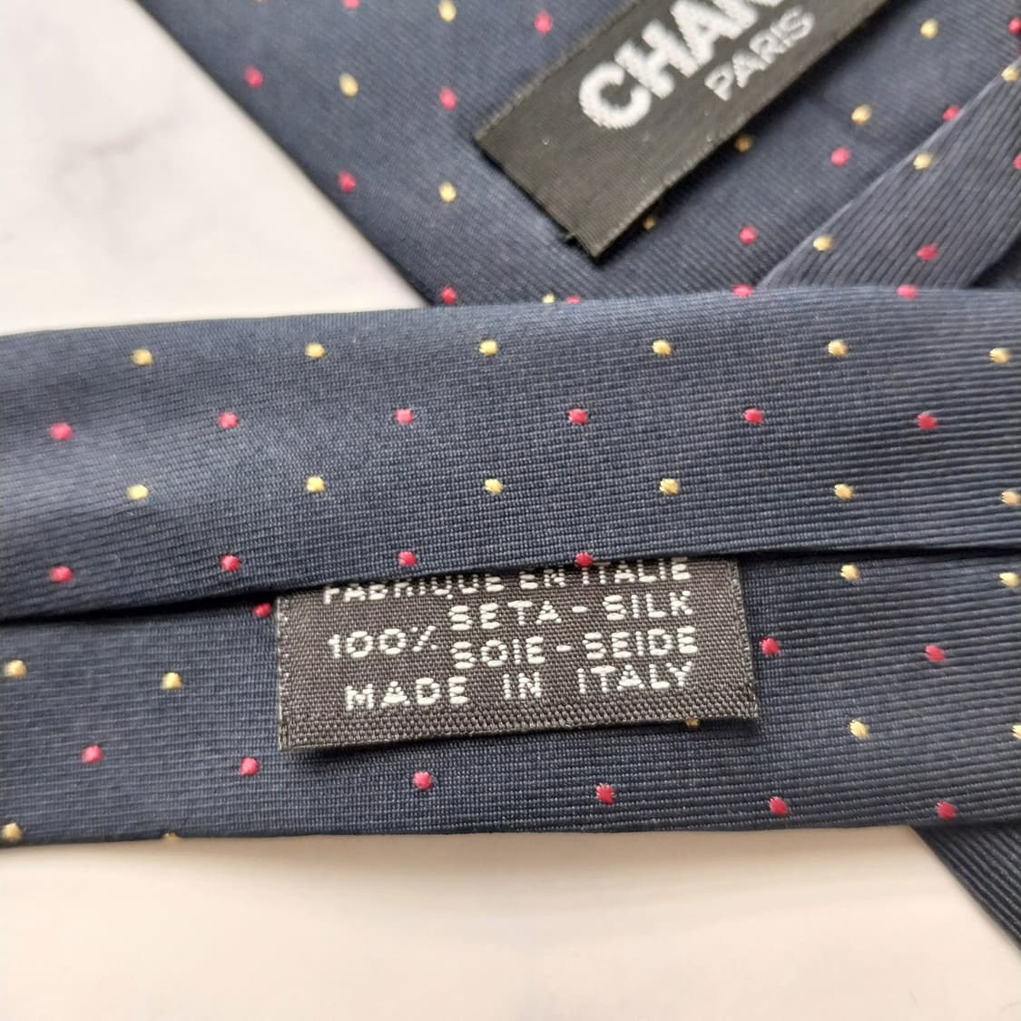 샤넬 실크 네이비 도트 패턴 넥타이 9.1cm A+등급 K2230
 상품이미지10