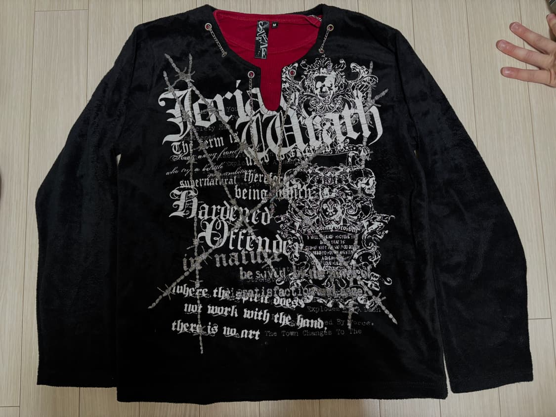 Y2K 프린팅 레이어드 벨벳 긴팔 티셔츠 상품이미지1