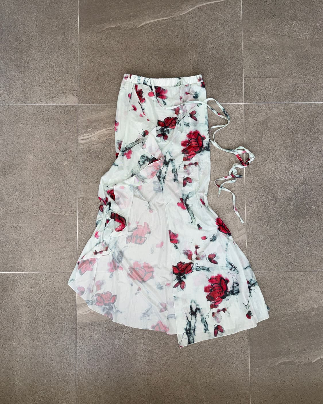 Sky blue oriental floral ruffle satin sk 상품이미지1