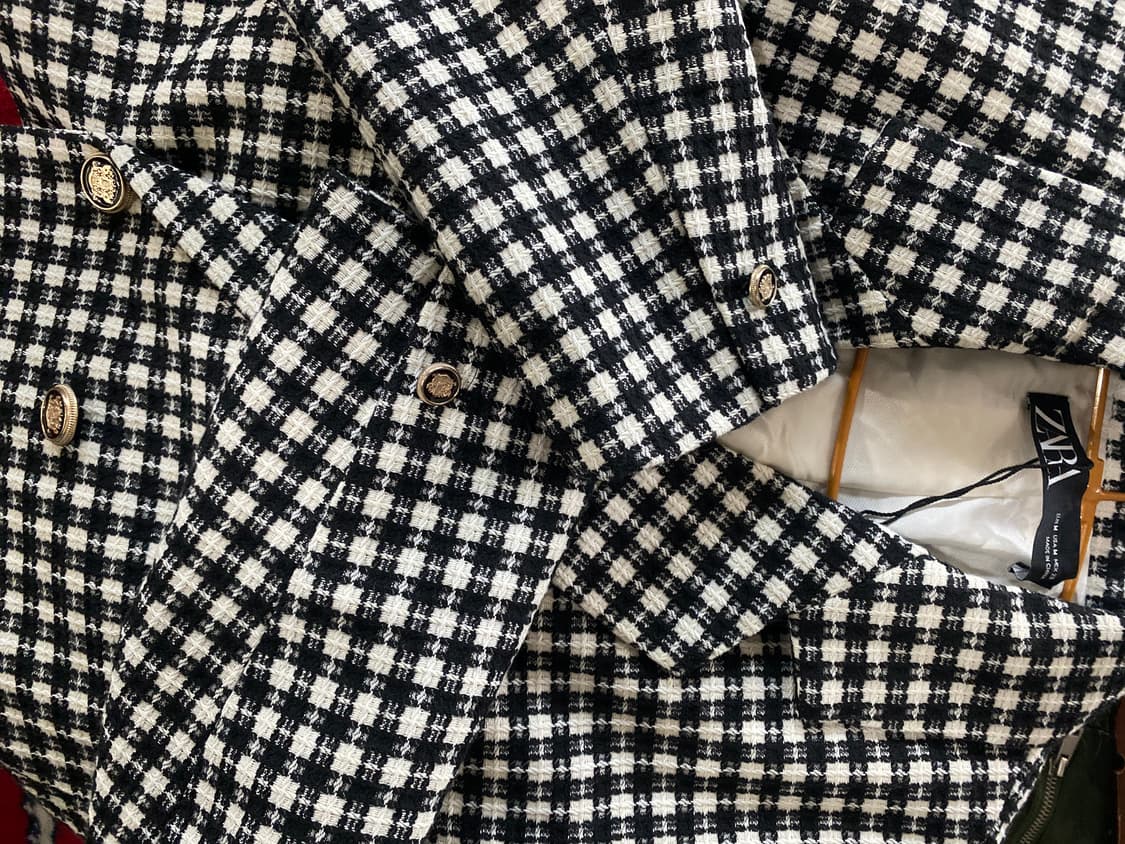 새상품) 자라 체크 트위드 크롭 자켓 상품이미지5