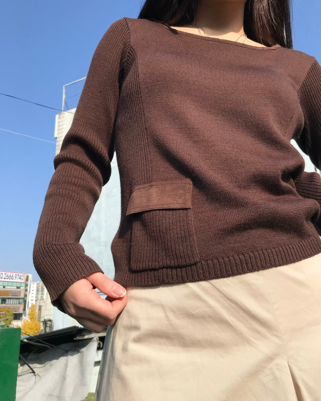 포켓 악센트 브라우니 니트  상품이미지2