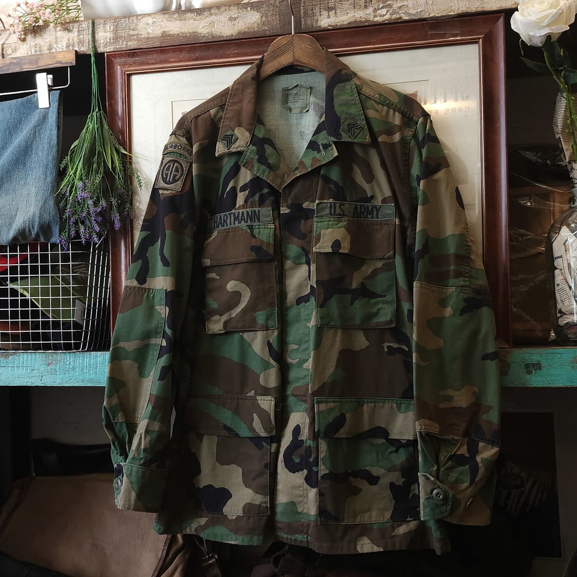 90s 미군 BDU 카모셔츠 우드랜드 미디움 레귤러 부대패치 상품이미지2