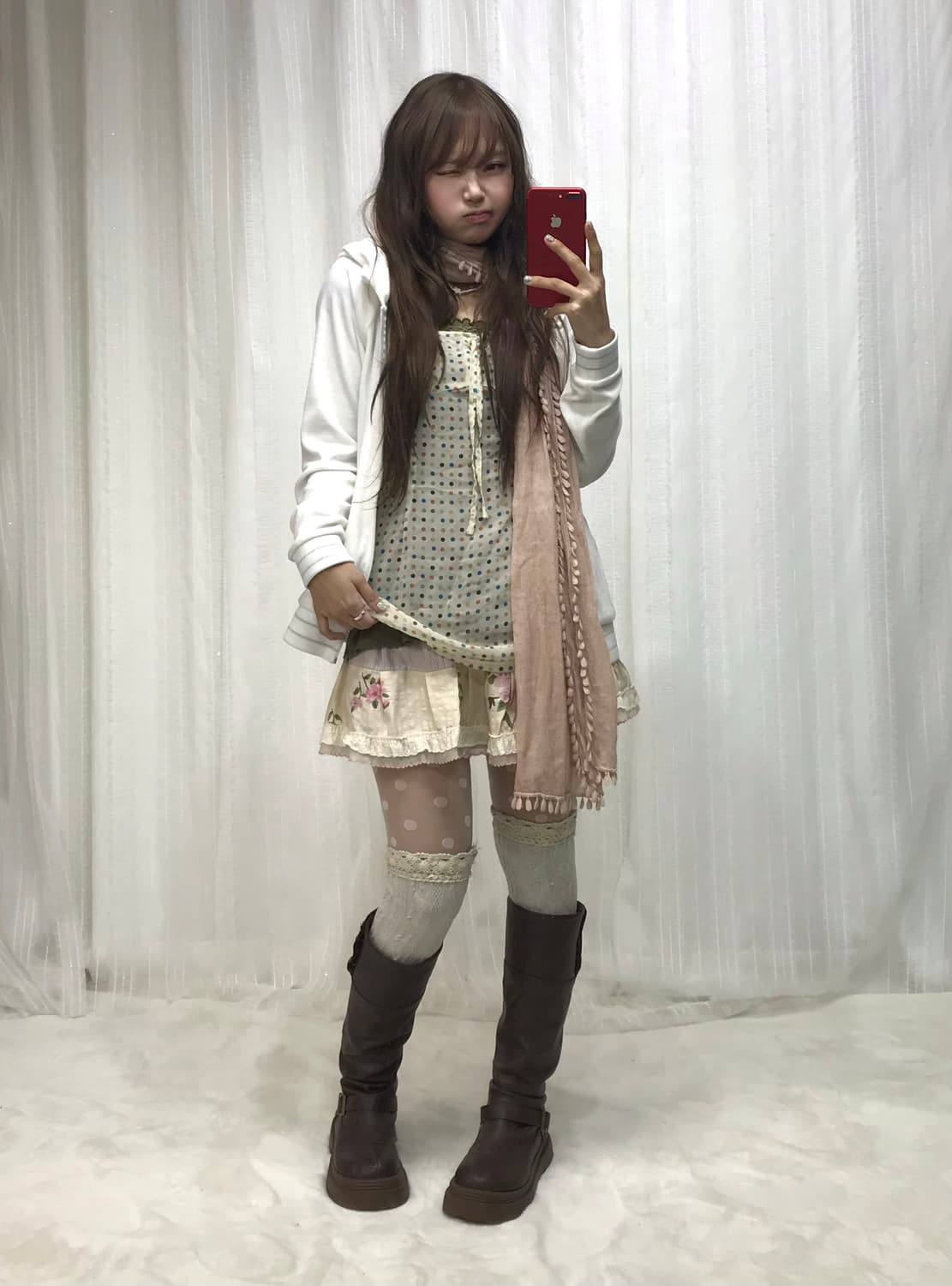 쥬시꾸뛰르 후드집업 카키 도트 하구미 코디세트 상품이미지1