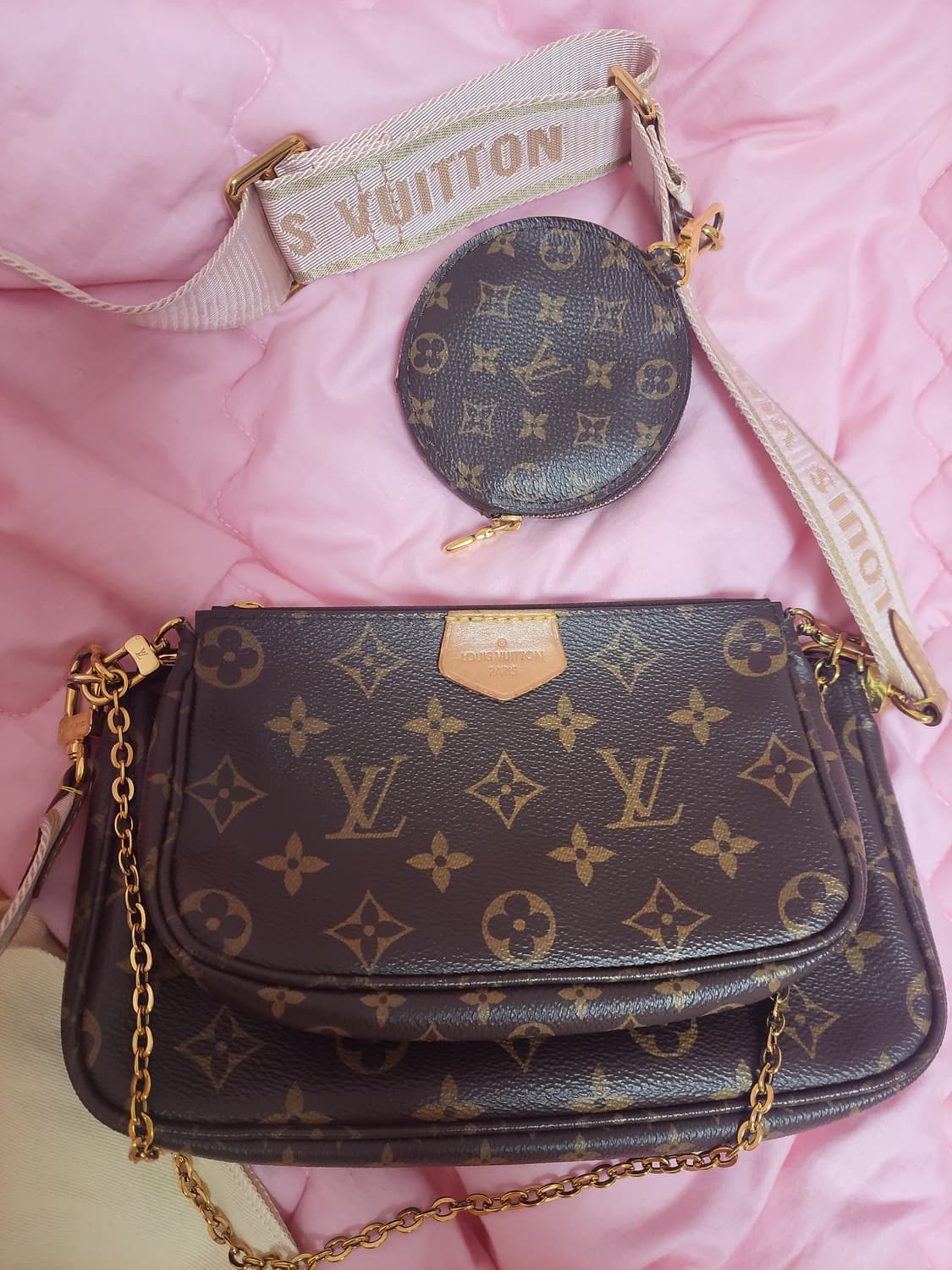 정품)급처상태좋음!루이비통 핑크 멀티 포쉐트 악세수아 가방 크로스백숄더백 상품이미지3
