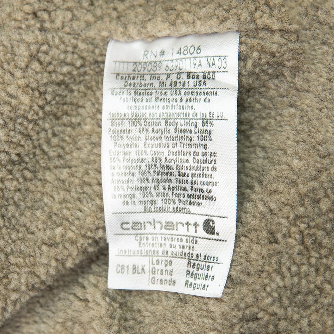 [L] 칼하트 C61 샌드스톤 쉐르파 라이닝 릿지코트 블랙 MO-2512 상품이미지8