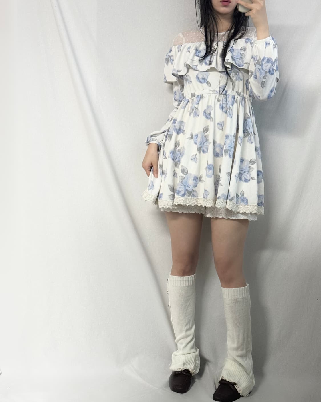 리즈리사 플라워 패턴 레이스/도트 디테일 원피스 상품이미지4