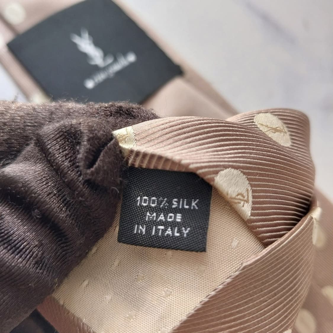 입생로랑 실크 베이지 로고 패턴 넥타이 8.5cm A+~A등급 K2012 상품이미지10