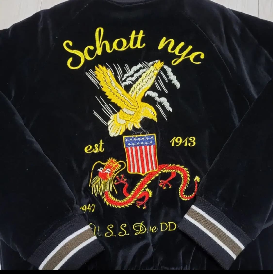 (m) schott nyc 쇼트자켓 수베니어자켓 스카쟌 스카잔 벨벳블루종 상품이미지9