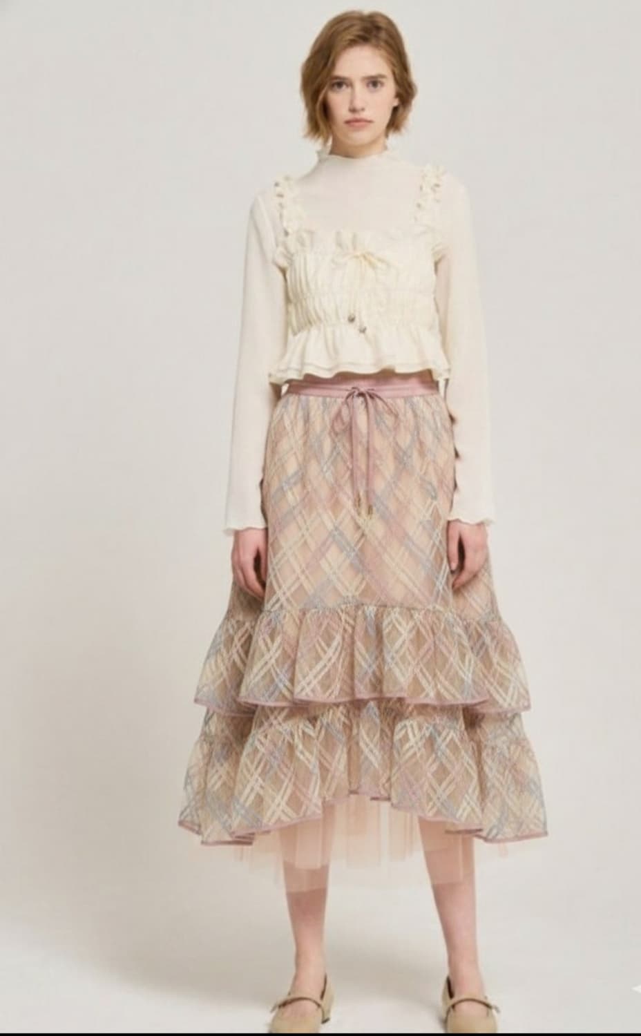 오즈세컨 티어드 밴딩 스커트 61사이즈(44사이즈) 상품이미지1