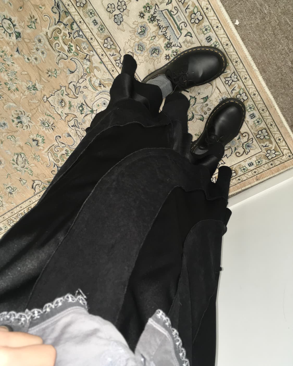 블랙 투톤 롱 스커트 상품이미지1