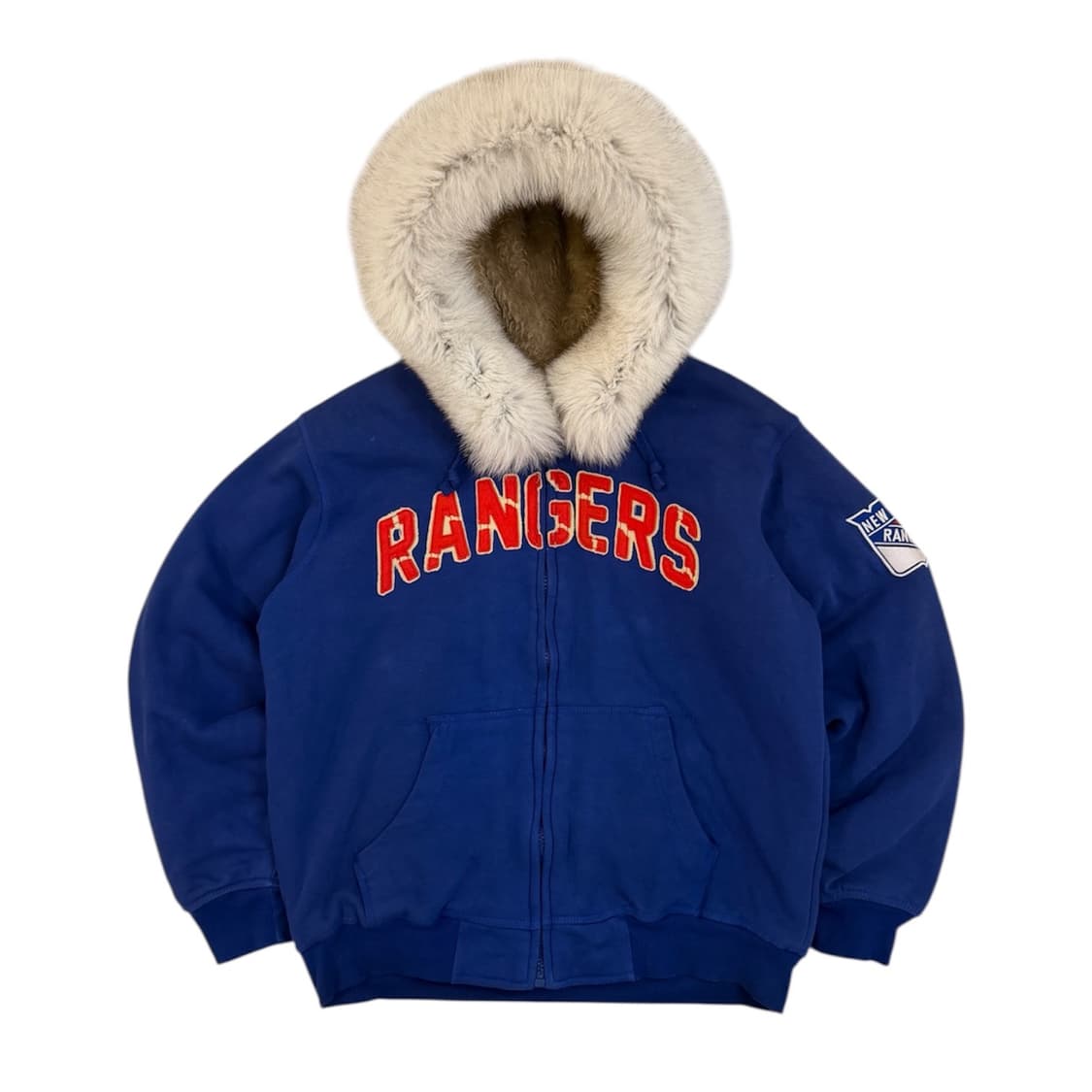 90s NHL 뉴욕 레인저스 여우털 울프죠 퍼 후드집업 블루 상품이미지1