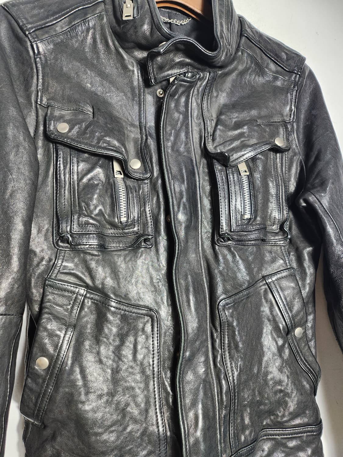 빈티지 멀티 포켓 라이더 가죽 자켓 상품이미지3