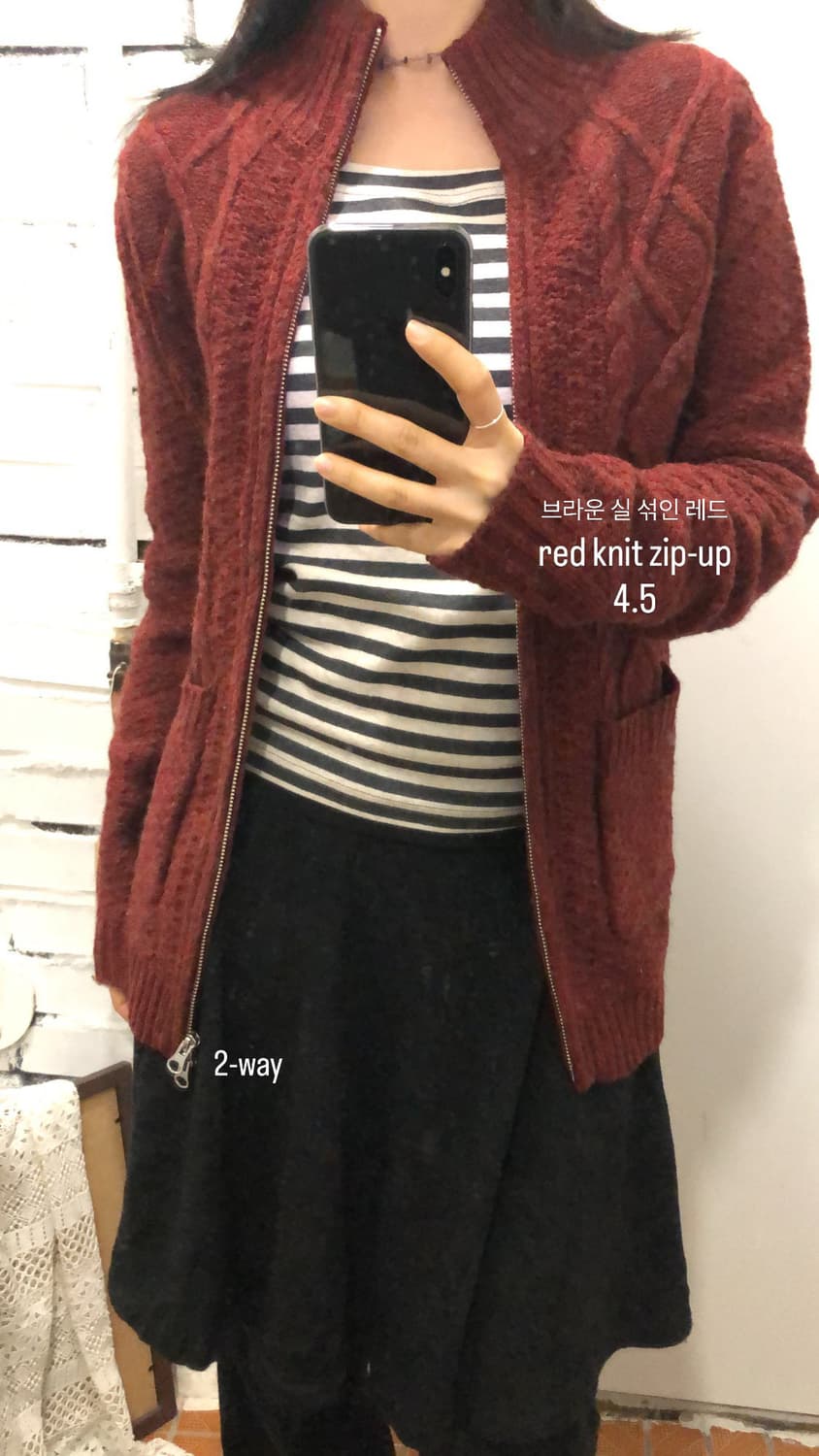 레드 꽈배기 니트집업 상품이미지1