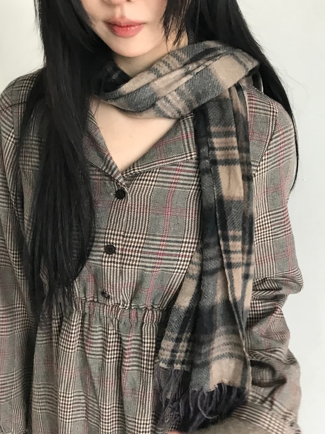 Check V Neck Shirts Dress 상품이미지3