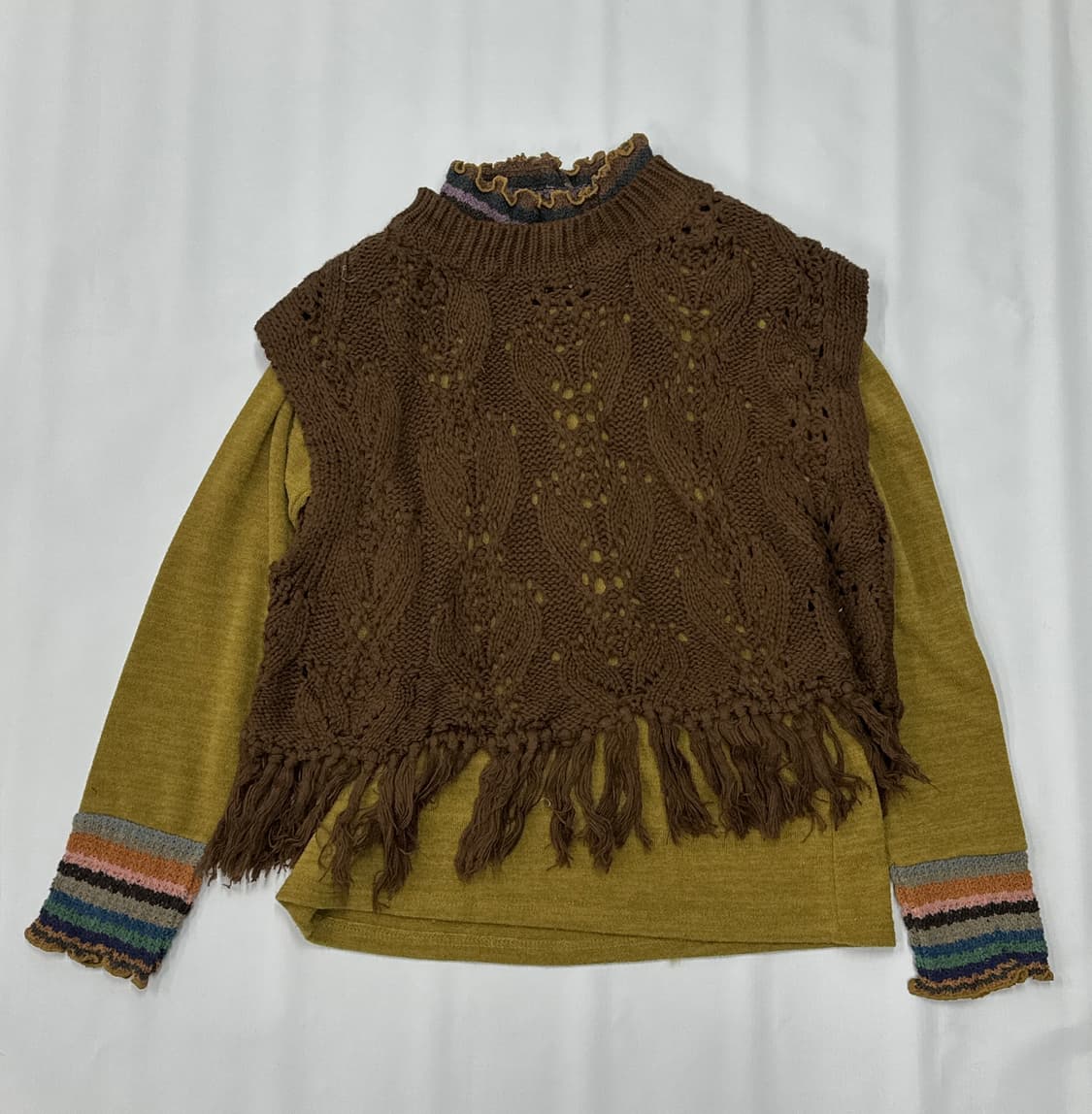 🍂하구미의 에스닉 히피 코디세트🍂 레이어드 니트조끼 태슬 미디스커트 상품이미지2