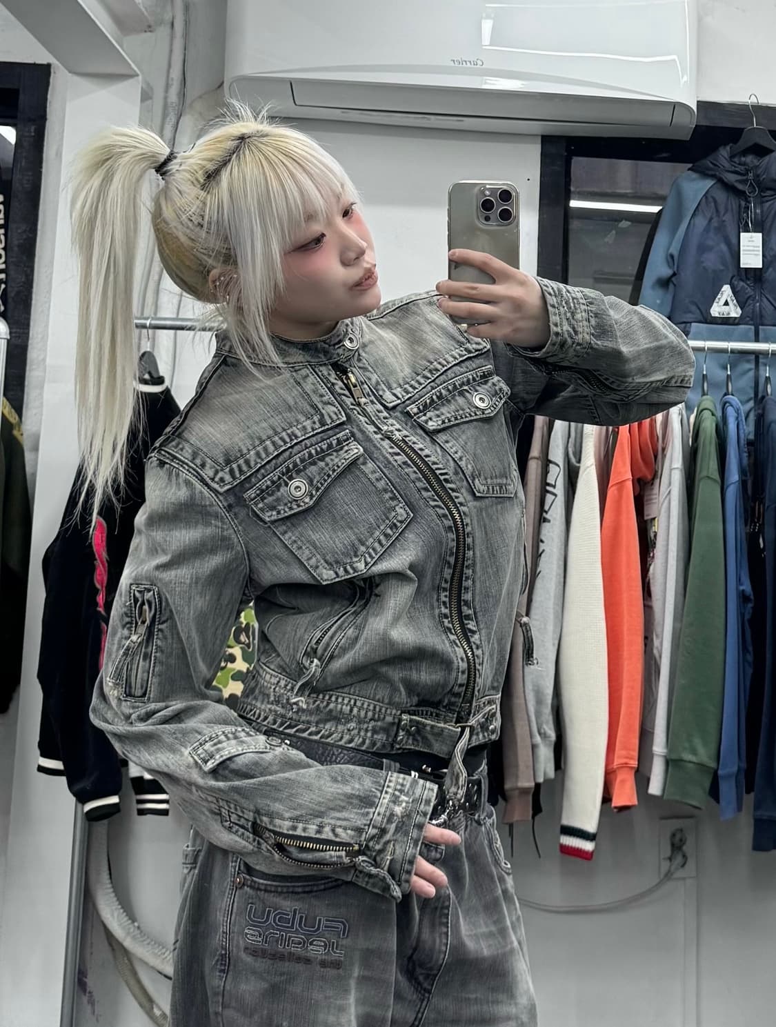 VTG Y2K 그런지 데님 바이커 자켓 상품이미지6