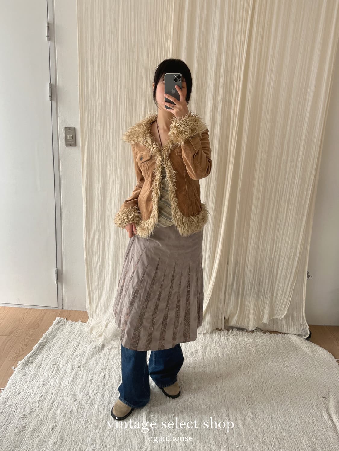 vintage eco fur trimming corduroy jacket 상품이미지4