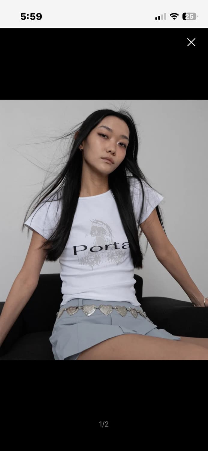 PORTA RIBBED SLIM U NECK TOP, WHITE 상품이미지1