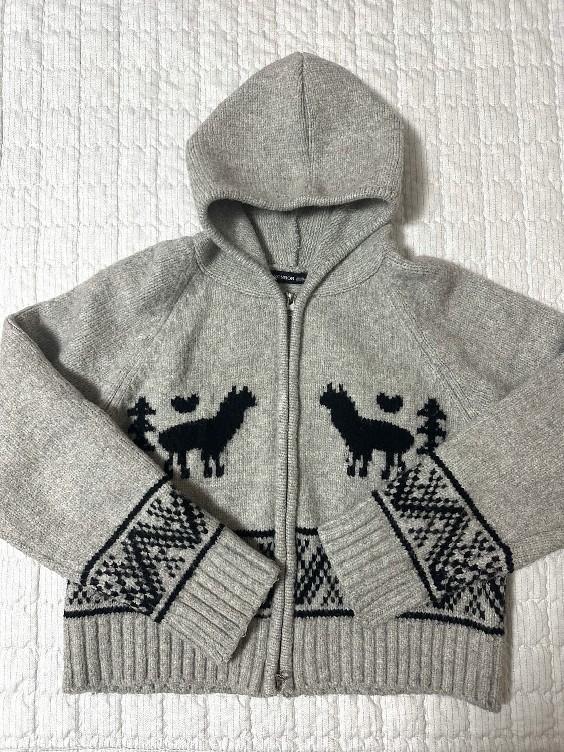 론론 알파카 자카드 후드집업 니트 상품이미지3