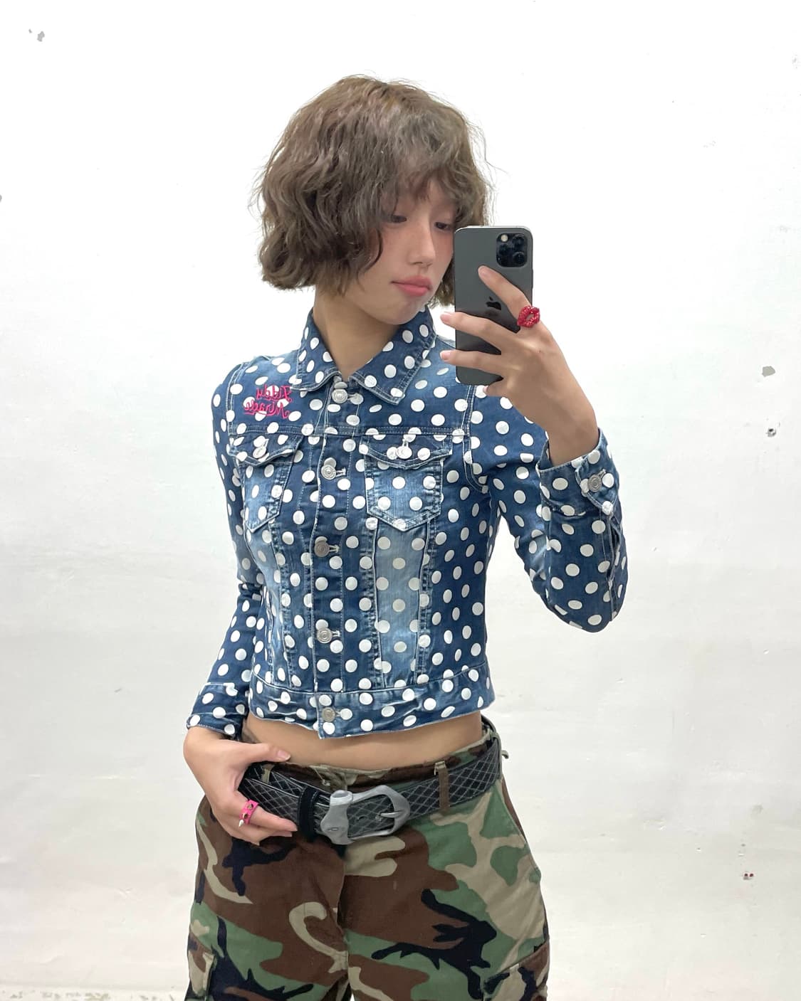 white dot denim washing jacket 상품이미지1