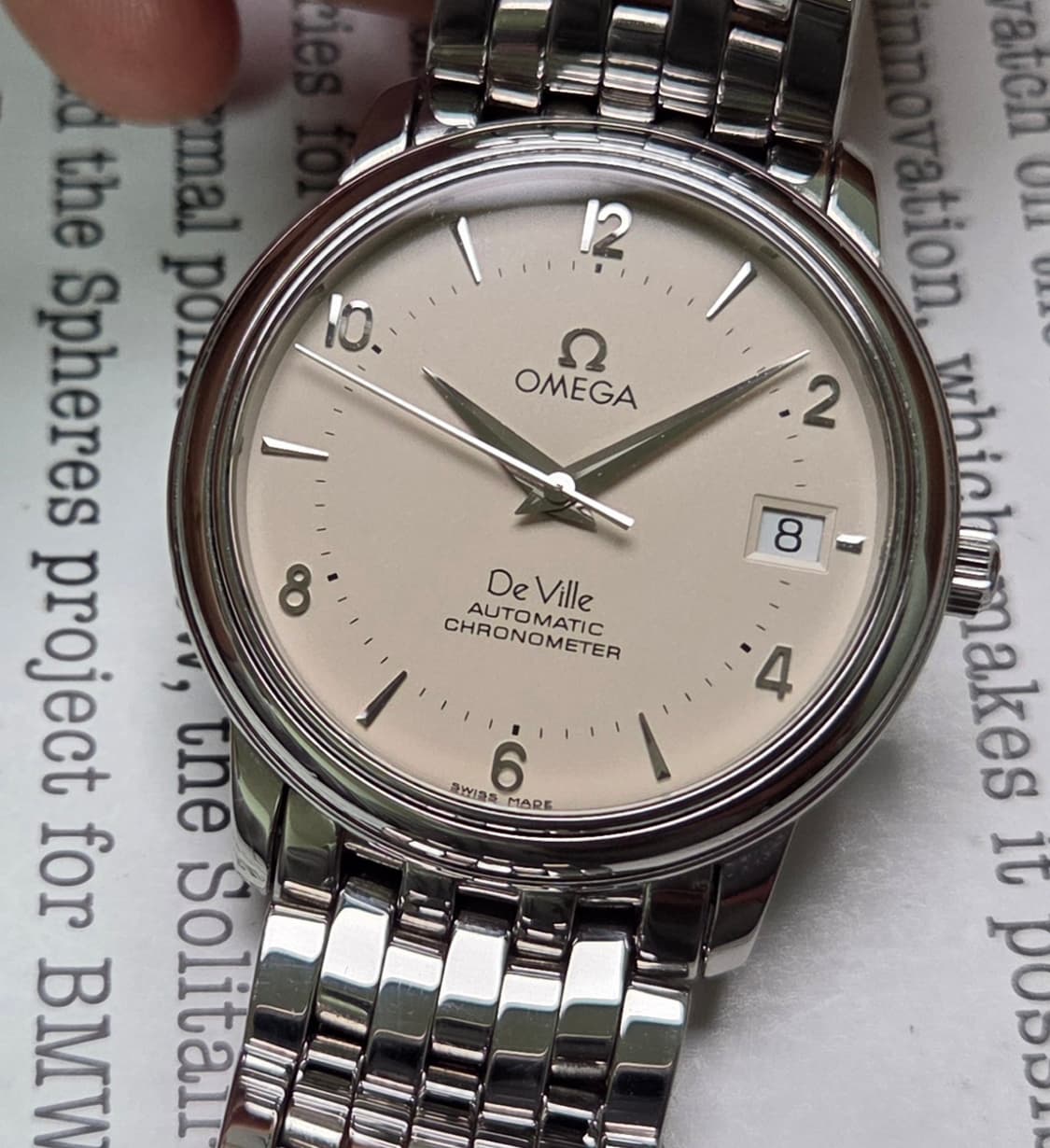 레어] 오메가 드빌 프레스티지 요구르트판 칼침핸즈 상위 크로노미터 오토매 상품이미지9