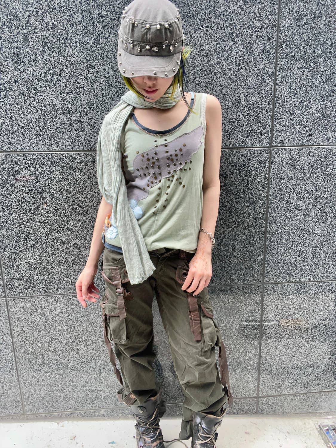 patch worked bronze stud sleeveless 상품이미지1