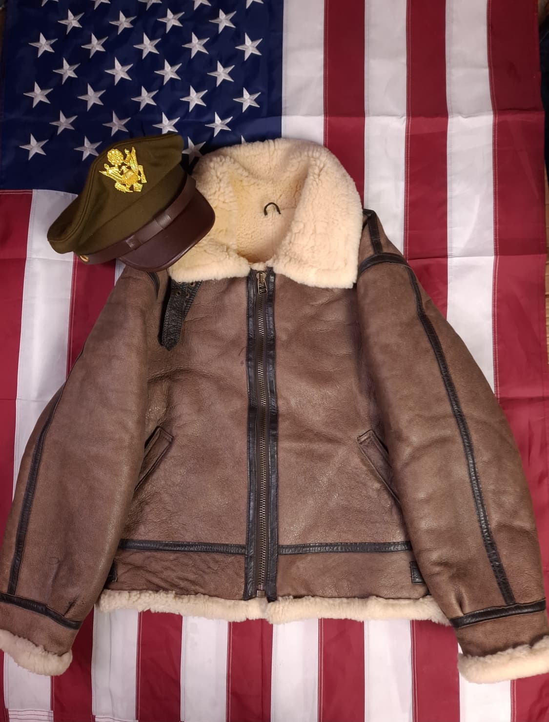 90's 국내산 미공군 B-3 TYPE 리얼레더 항공폭격기 무스탕 상품이미지1