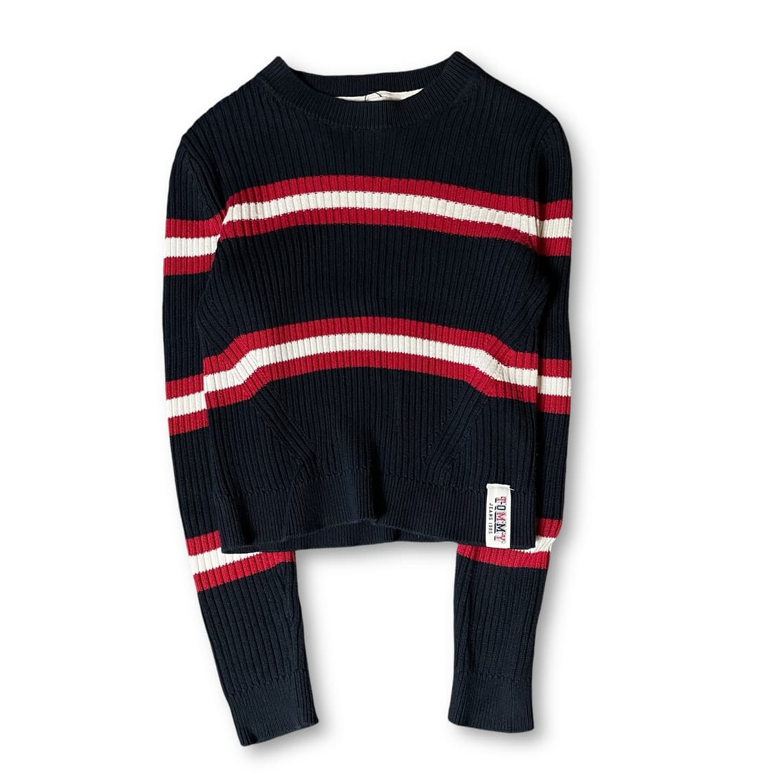 타미진스 네이비 레드 화이트 단가라 긴팔 니트 S 상품이미지1