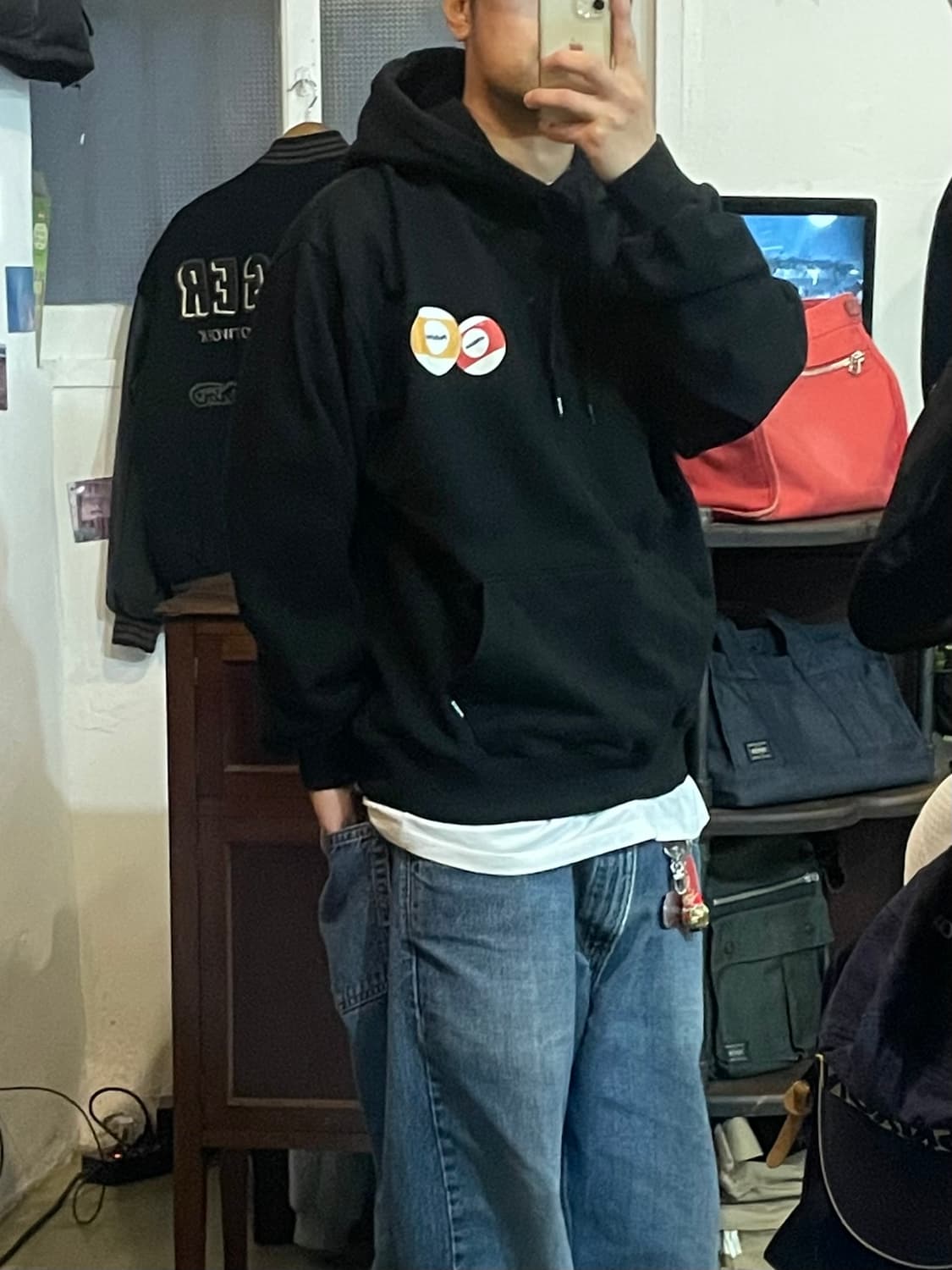 피치스 크림 로또 후드 블랙 L 상품이미지2