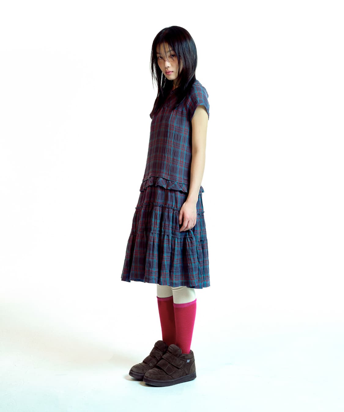 Coyseio Raw edge check onepiece (purple) 상품이미지4