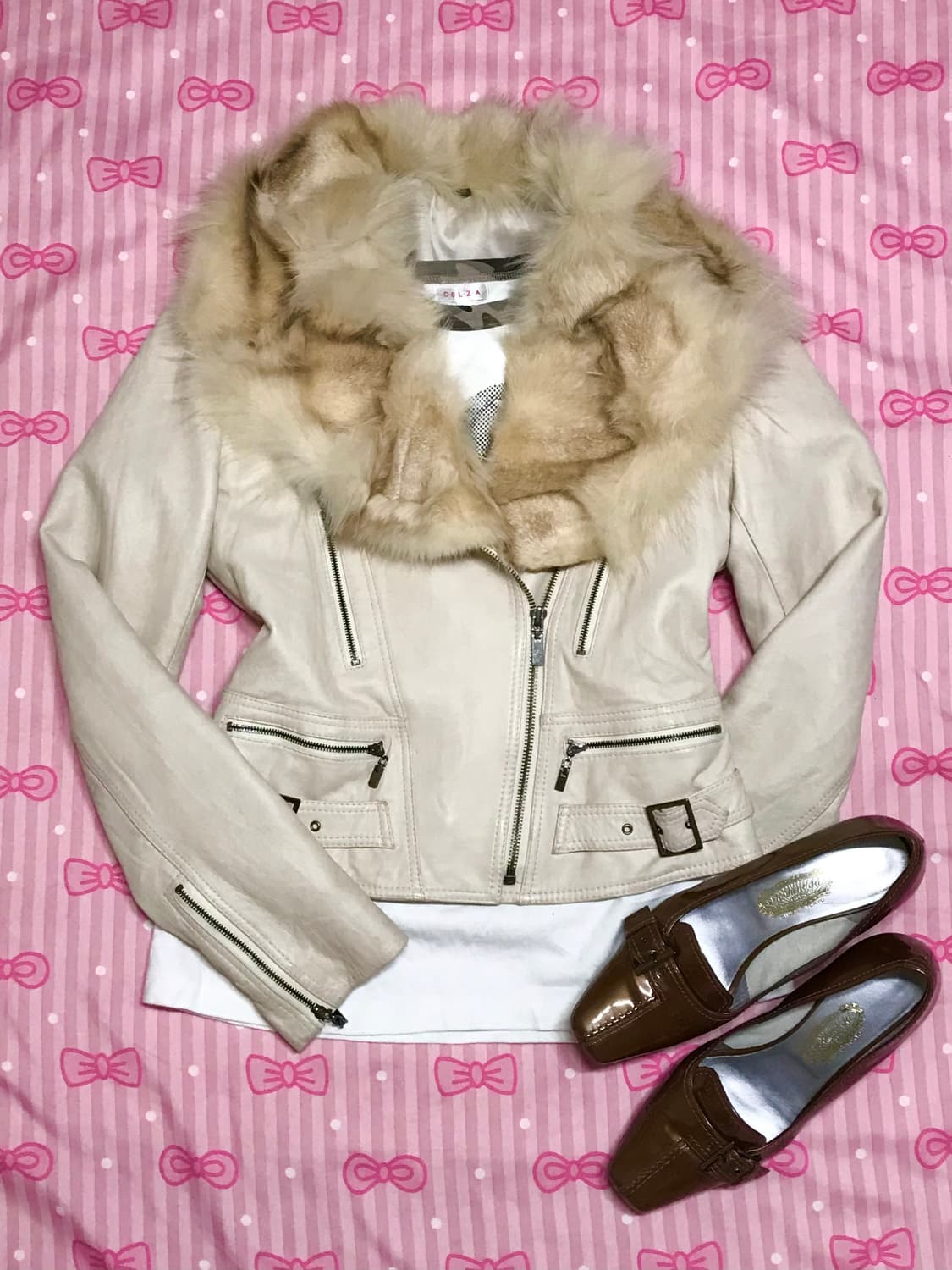 양가죽 아이보리 퍼 자켓  상품이미지1