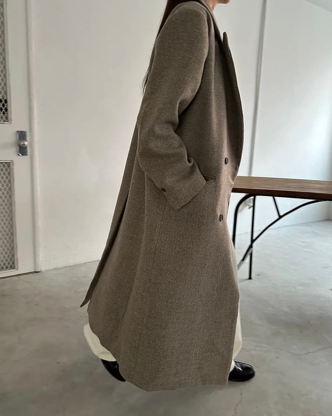 하운드체크 베이지 브라운 맥시 롱코트 상품이미지3