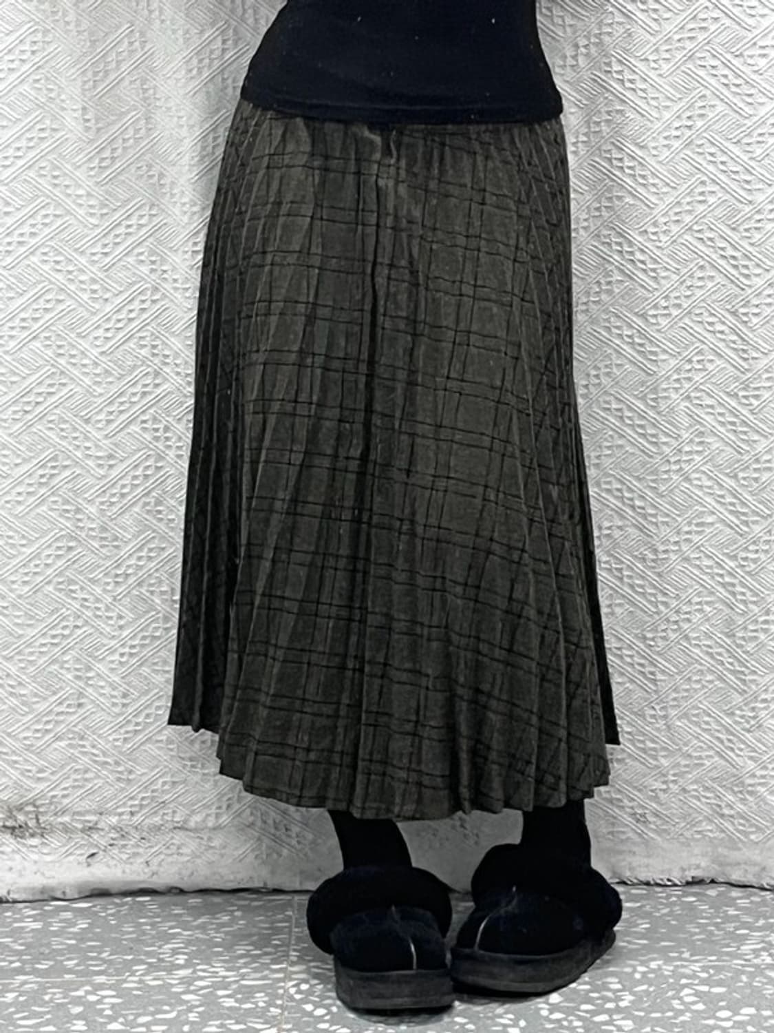 빈티지 모리걸 플리츠 체크앤타탄 롱스커트 L C10124 상품이미지1