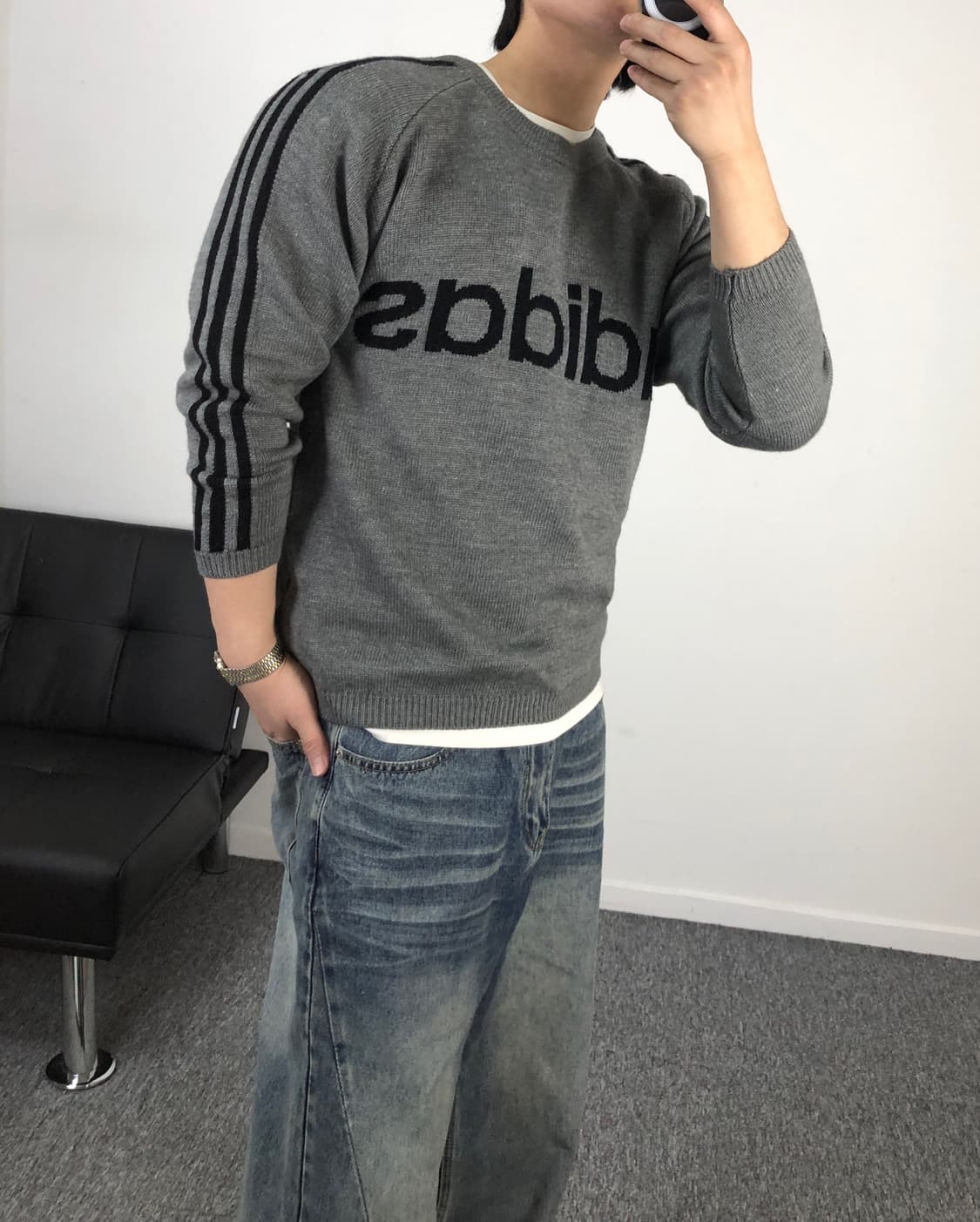 아디다스 정품 올드스쿨 삼섬 니트 그레이 상품이미지1