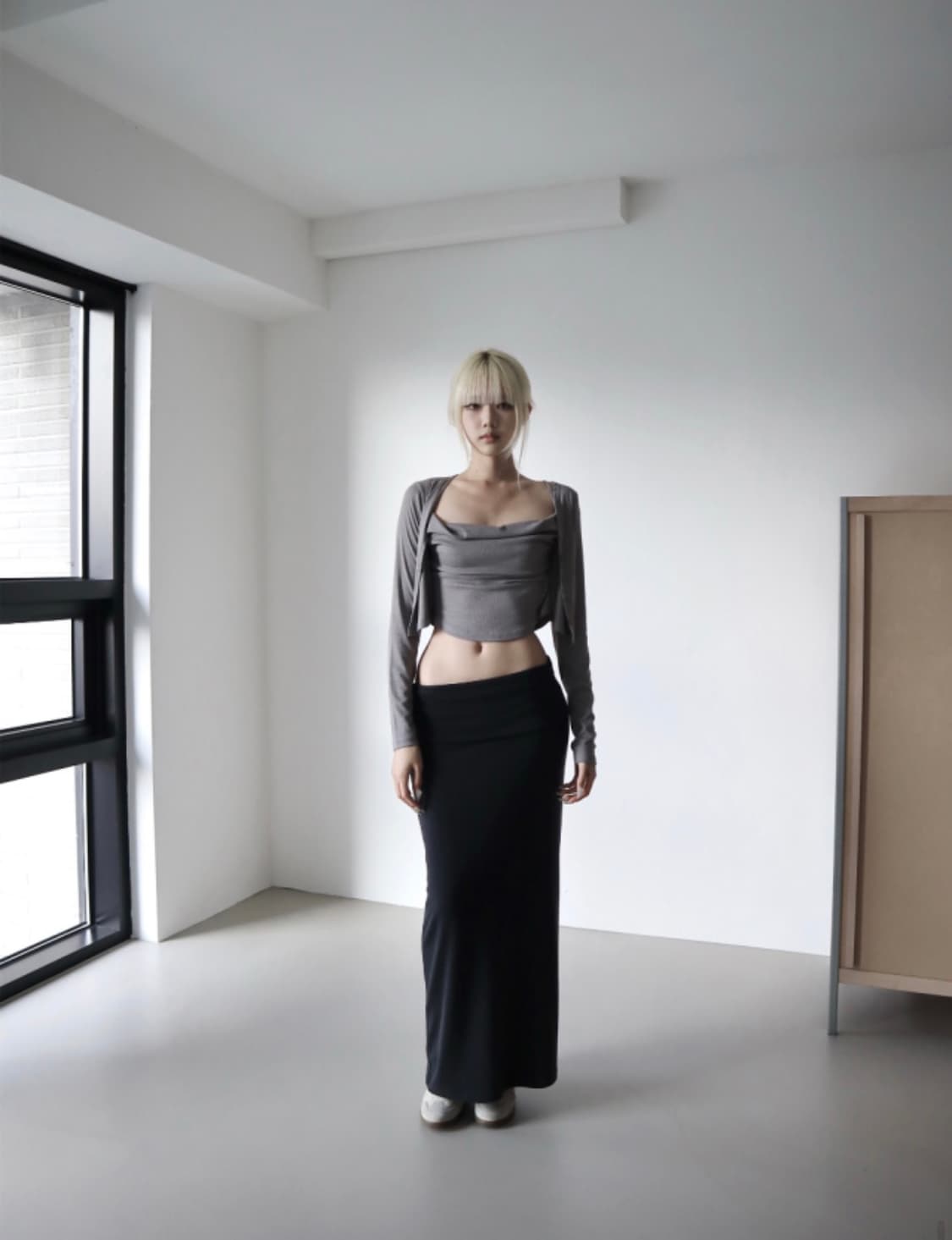 클라따 드레이프 가디건 나시, 벨리 스커트 세트 상품이미지1