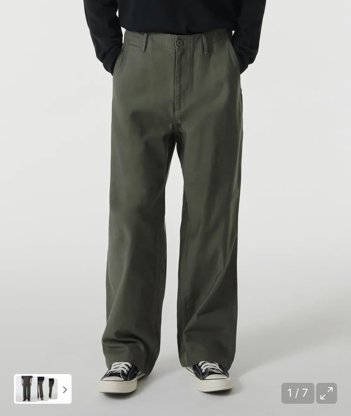 무신사스탠다드 백사틴 와이드 오피서 팬츠 카키 31 상품이미지2