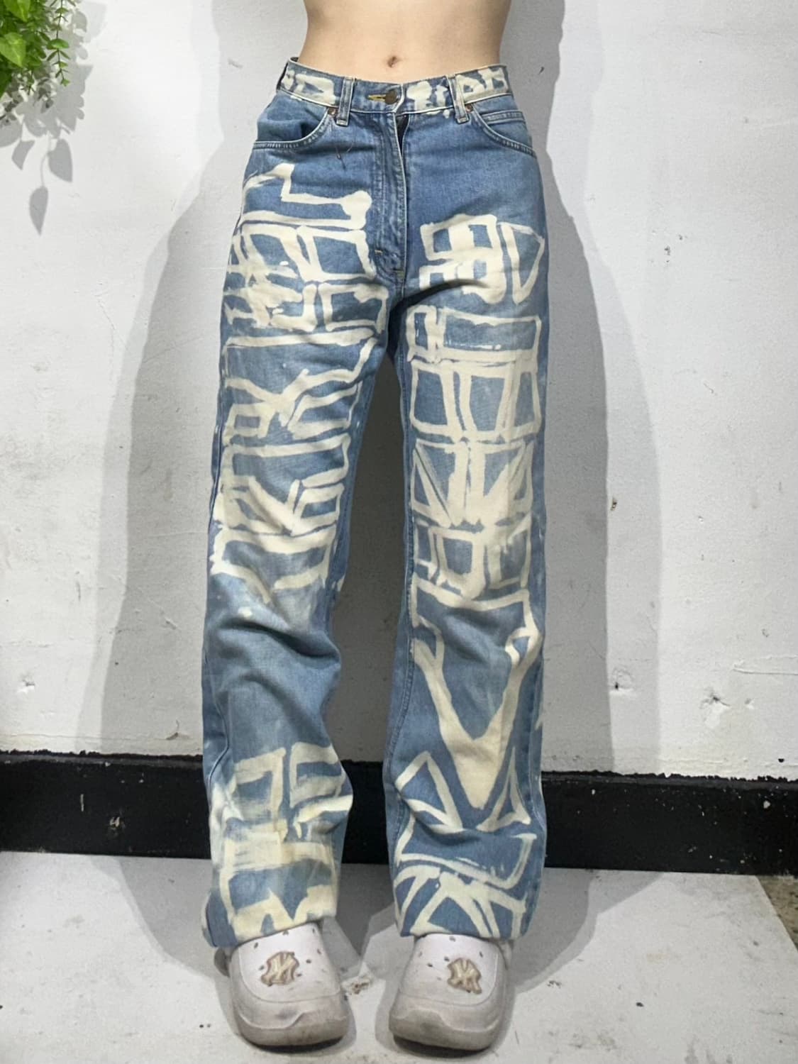 리 그래피티 프린팅 와이드 연청 데님 팬츠 청바지  상품이미지2