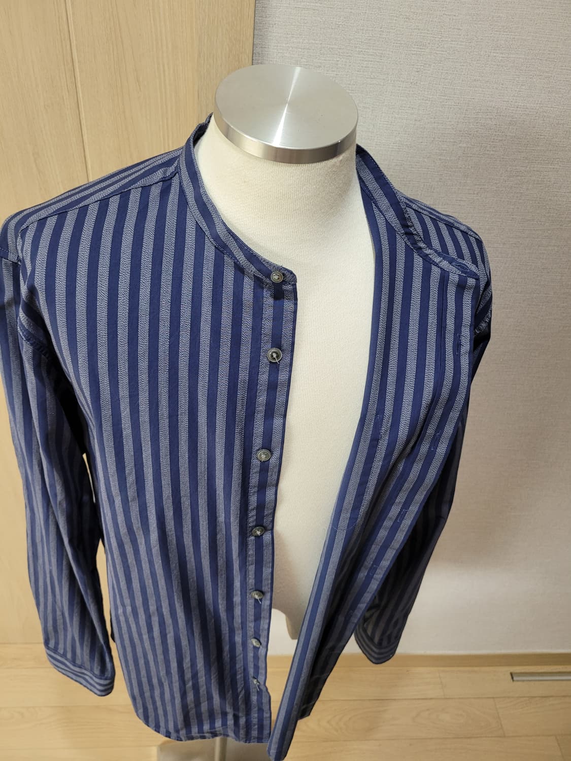 스파오 SPAO 남자 스트라이프 헨리넥 셔츠 110 네이비 상품이미지6