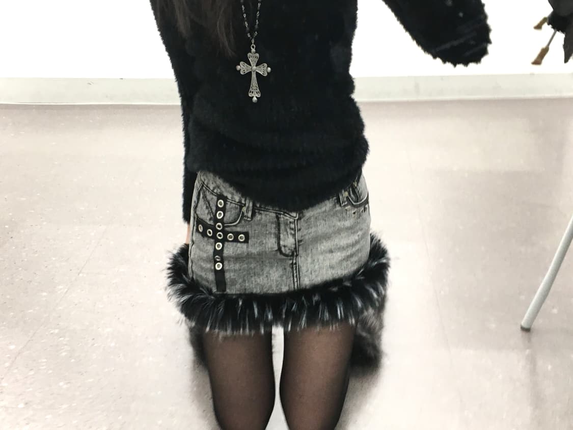 [made] cross eyelet fur mini skirt 상품이미지4