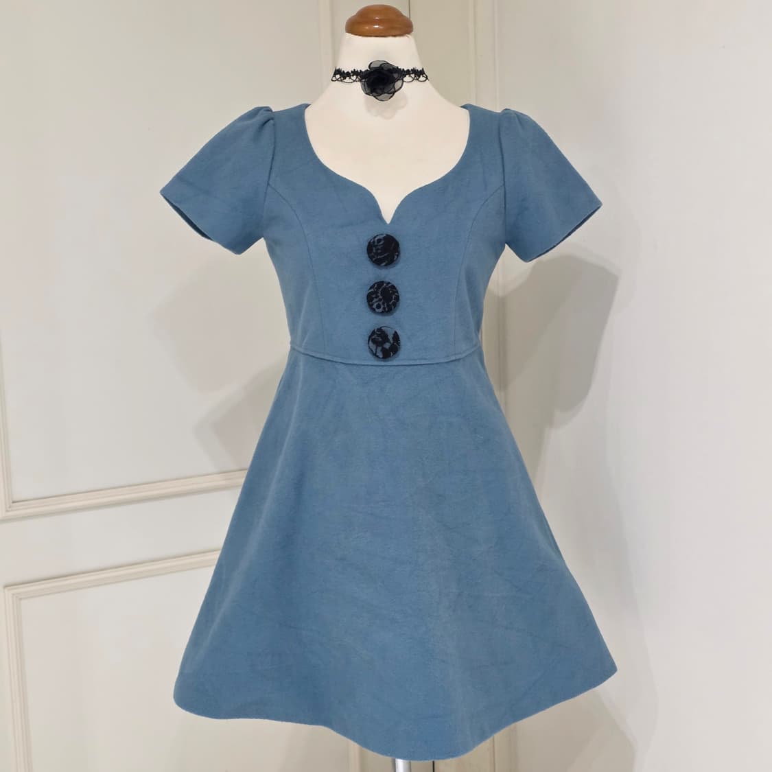 로지타) 일본빈티지 민트블루히메갸루st 레이스 모직 퍼프원피스 상품이미지1