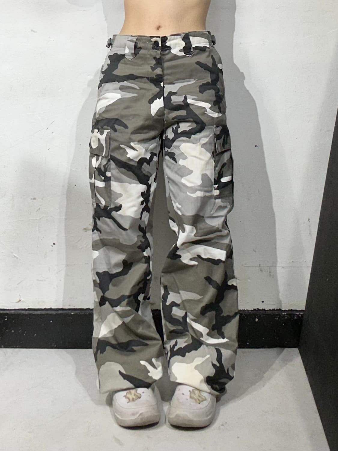 일본 빈티지 카키 밀리터리 카모 와이드 카고 팬츠 M 상품이미지2
