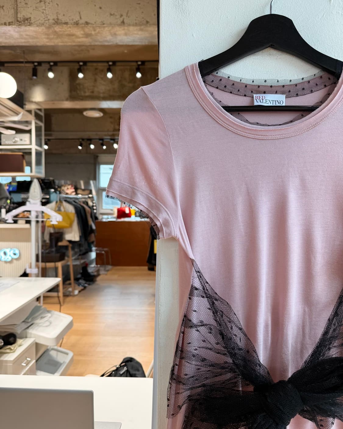 레드 발렌티노 핑크 시스루 리본 하프티 상품이미지3