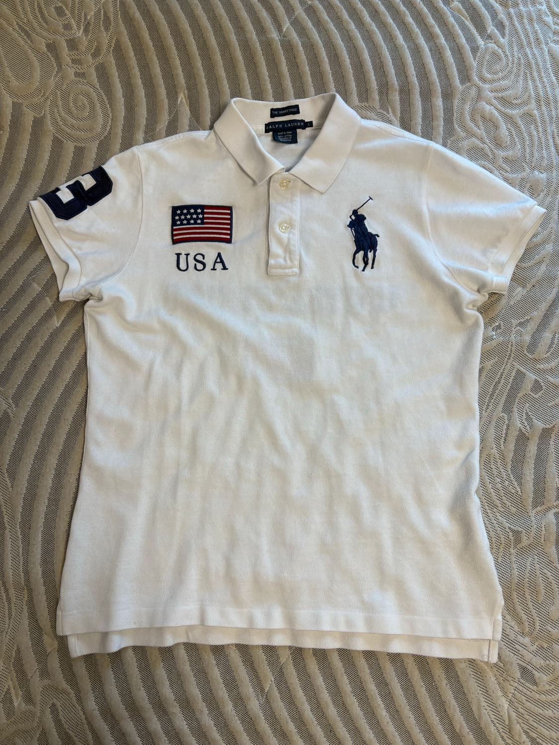 폴로 랄프로렌 빅포니 카라 티 USA 성조기 화이트  상품이미지1