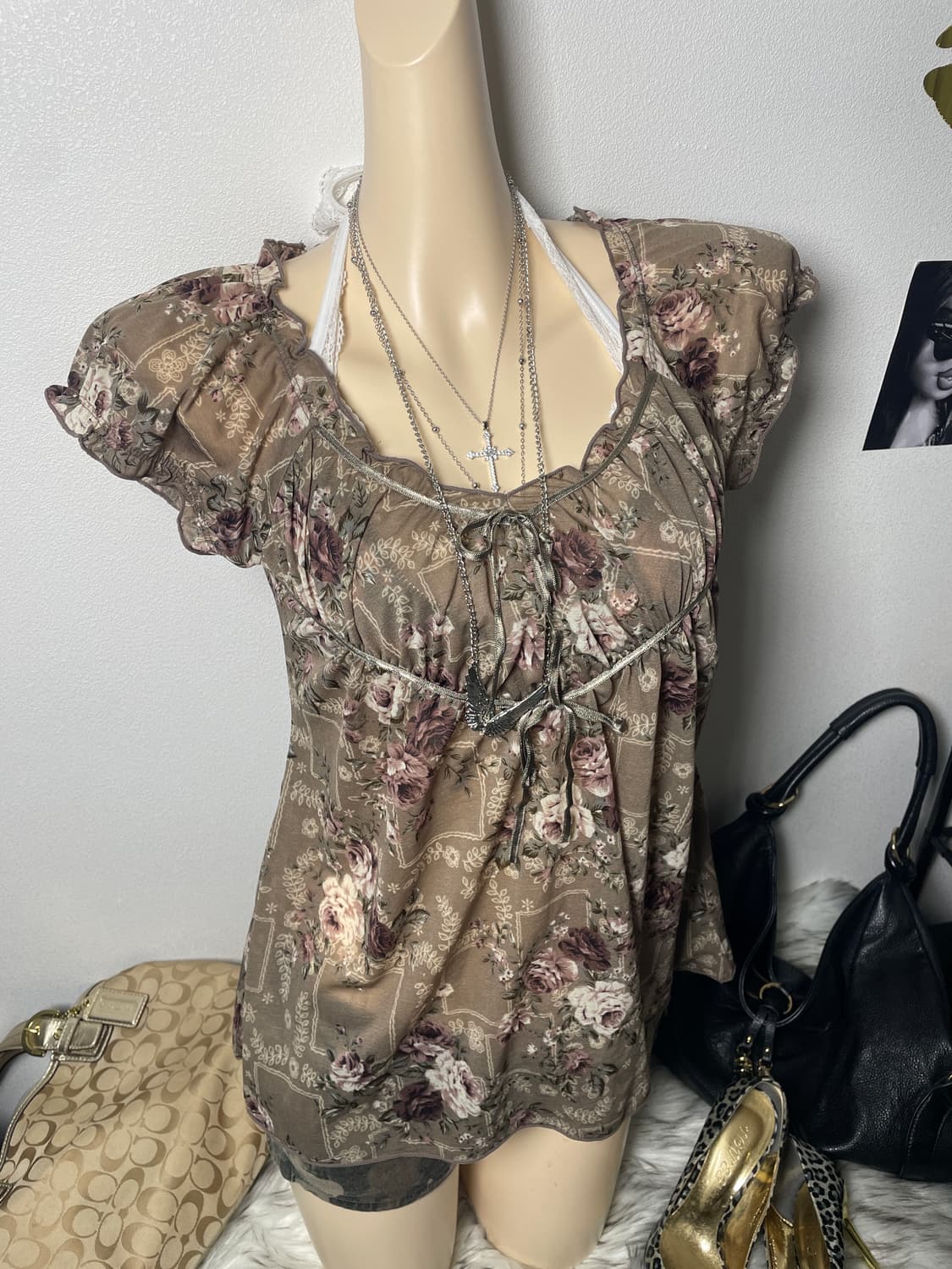 Brown Flower blouse 상품이미지1