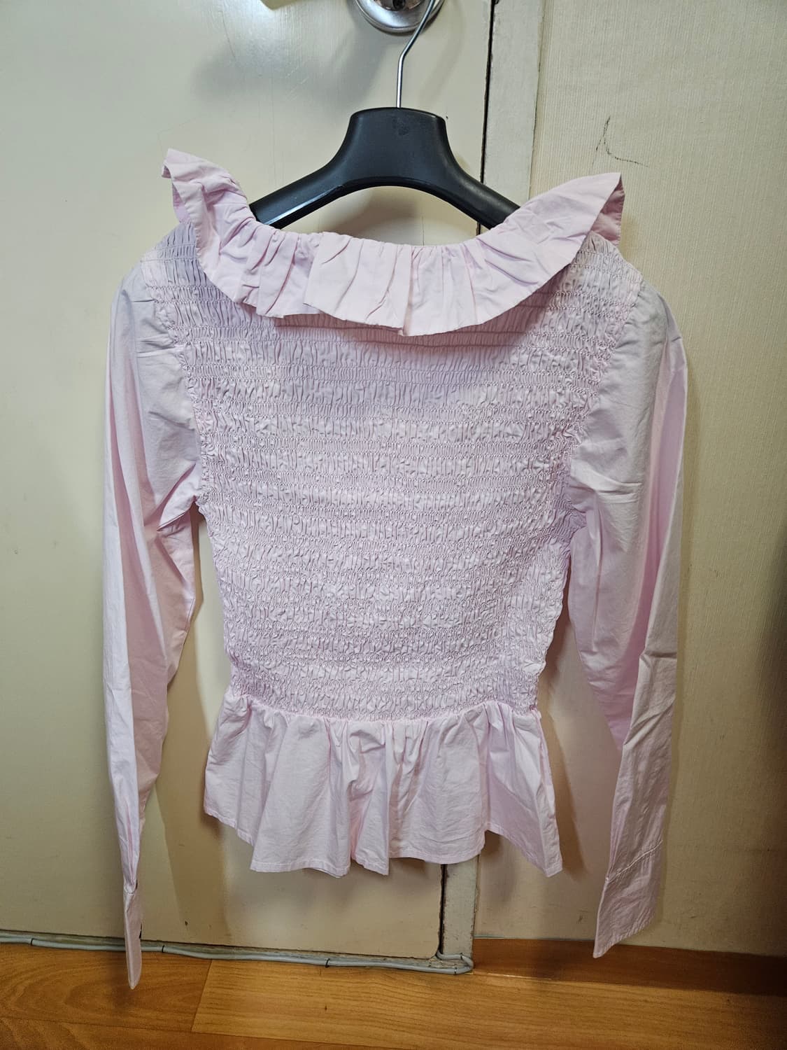 34) 가니 GANNI 여성 핑크 코튼 포플린 러플 탑 블라우스 상품이미지3