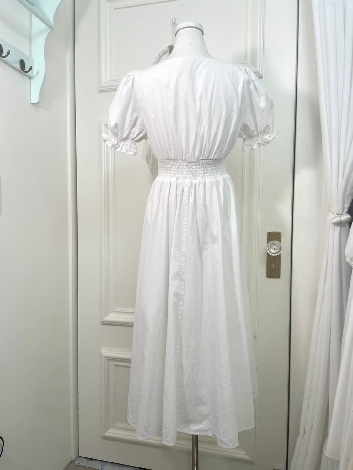white waist shirring pearl button cotton 상품이미지3